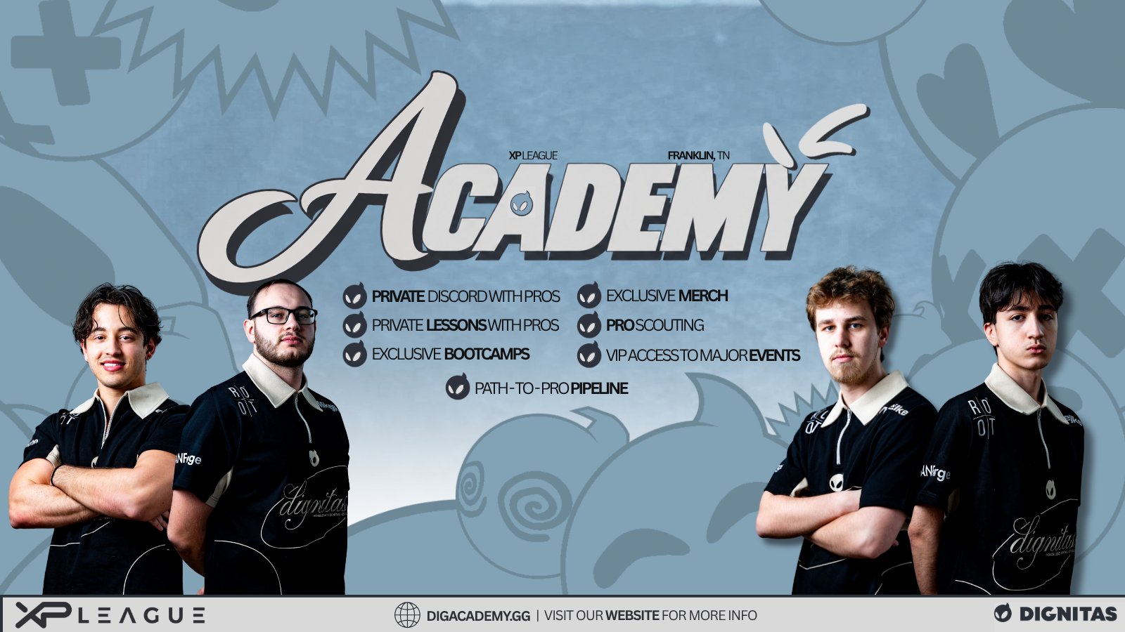 XP League Franklin Dignitas Academy path to pro banner with Dignitas players